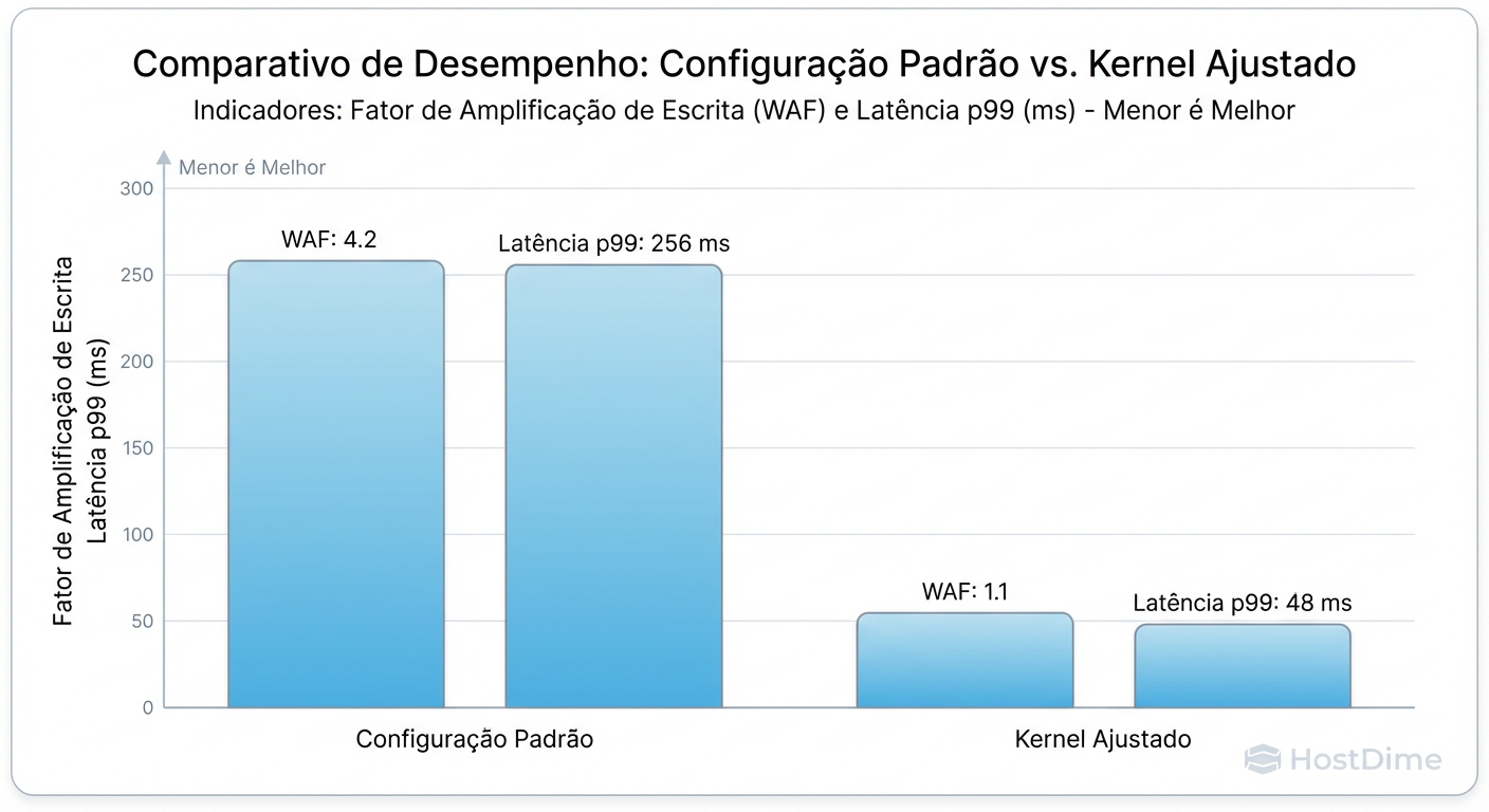 Fig 4. Resultados Reais: Redução drástica do WA e estabilização da latência após o tuning.