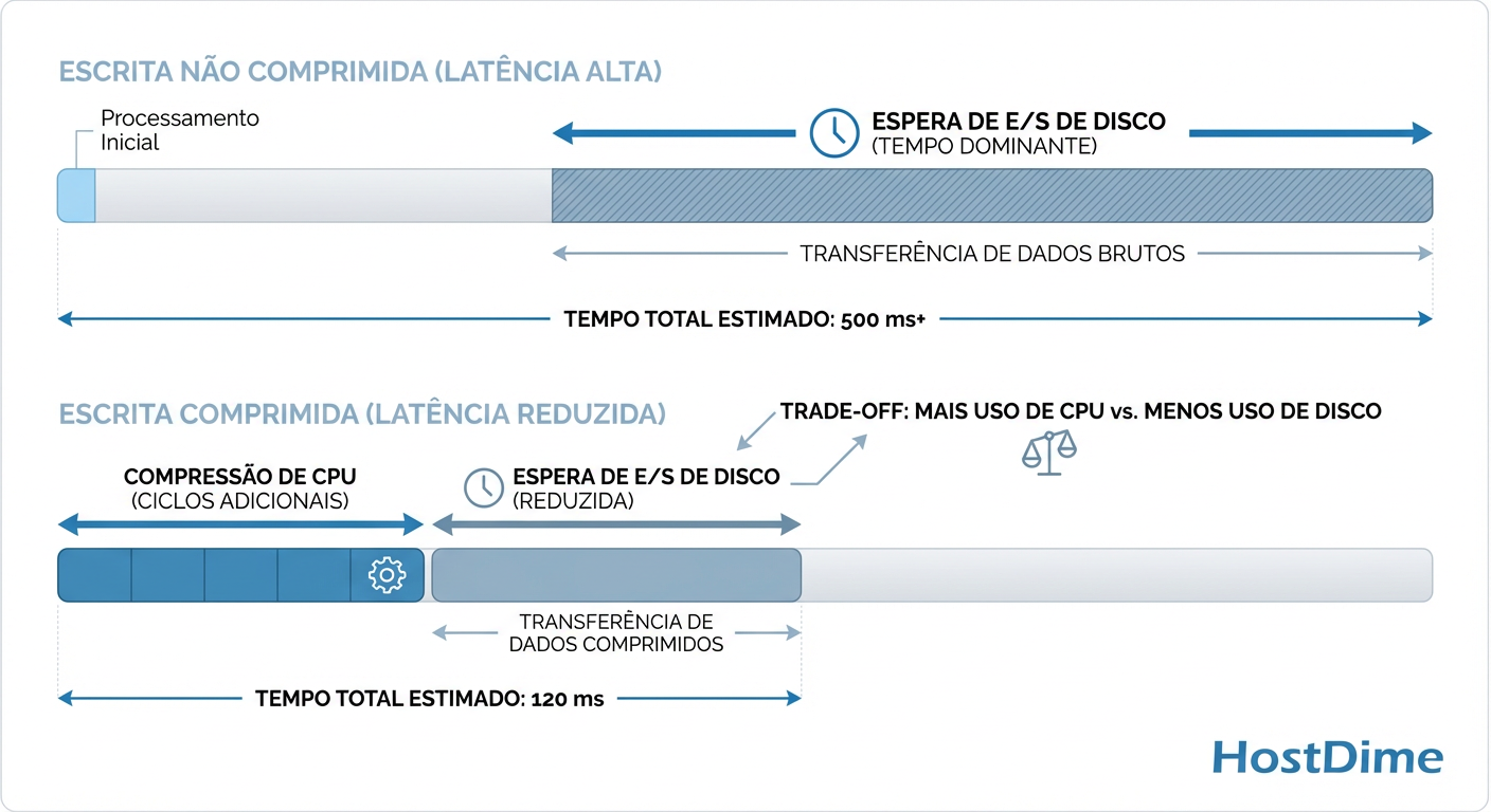 Trade-off de Latência: Como o custo marginal de CPU reduz o gargalo mecânico do disco.