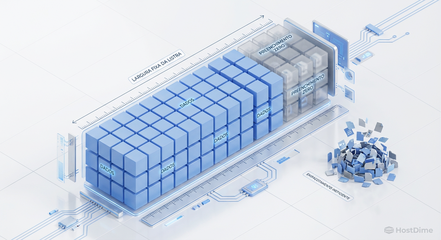 Fig. 2: O 'Imposto do dRAID'. A obrigatoriedade de preencher a largura da faixa (stripe) gera overhead em arquivos pequenos, exigindo planejamento de recordsize.