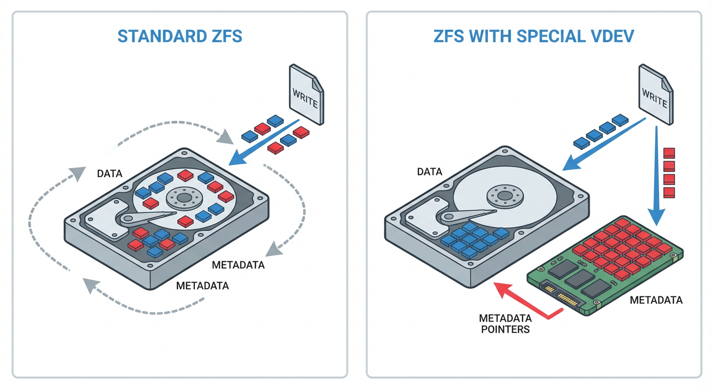 Fig 1. Segregação física de dados e metadados: O fim da fragmentação crítica.