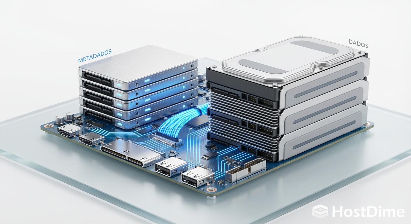 A árvore de Merkle do ZFS dividida fisicamente: a estrutura vital (metadados) reside em mídia rápida, enquanto as folhas da árvore (dados) residem em mídia de capacidade.