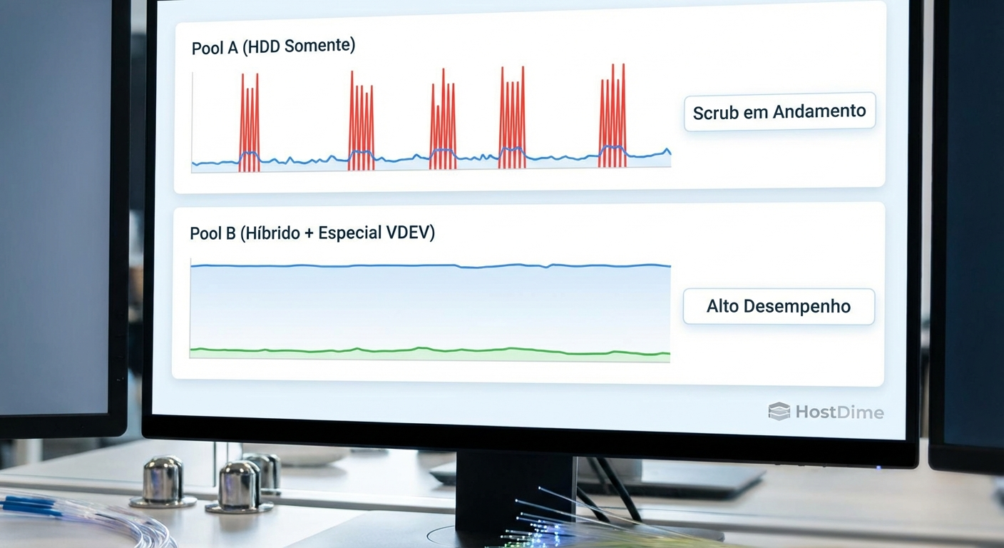 O impacto visual da latência: A diferença brutal no tempo de resposta e vazão de operações de manutenção quando os metadados são desacoplados da mídia rotativa.