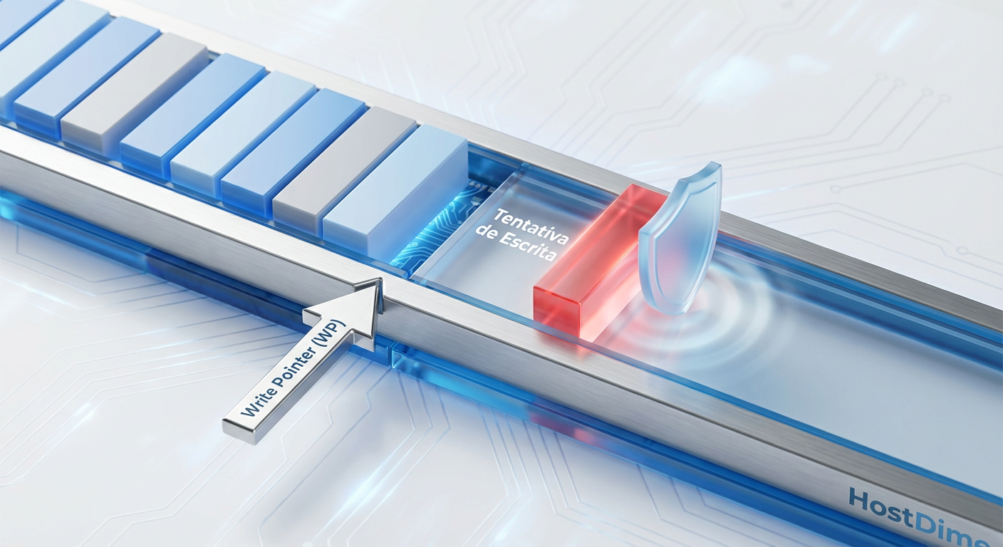 O mecanismo do Write Pointer: A escrita só é permitida estritamente na posição atual do ponteiro.