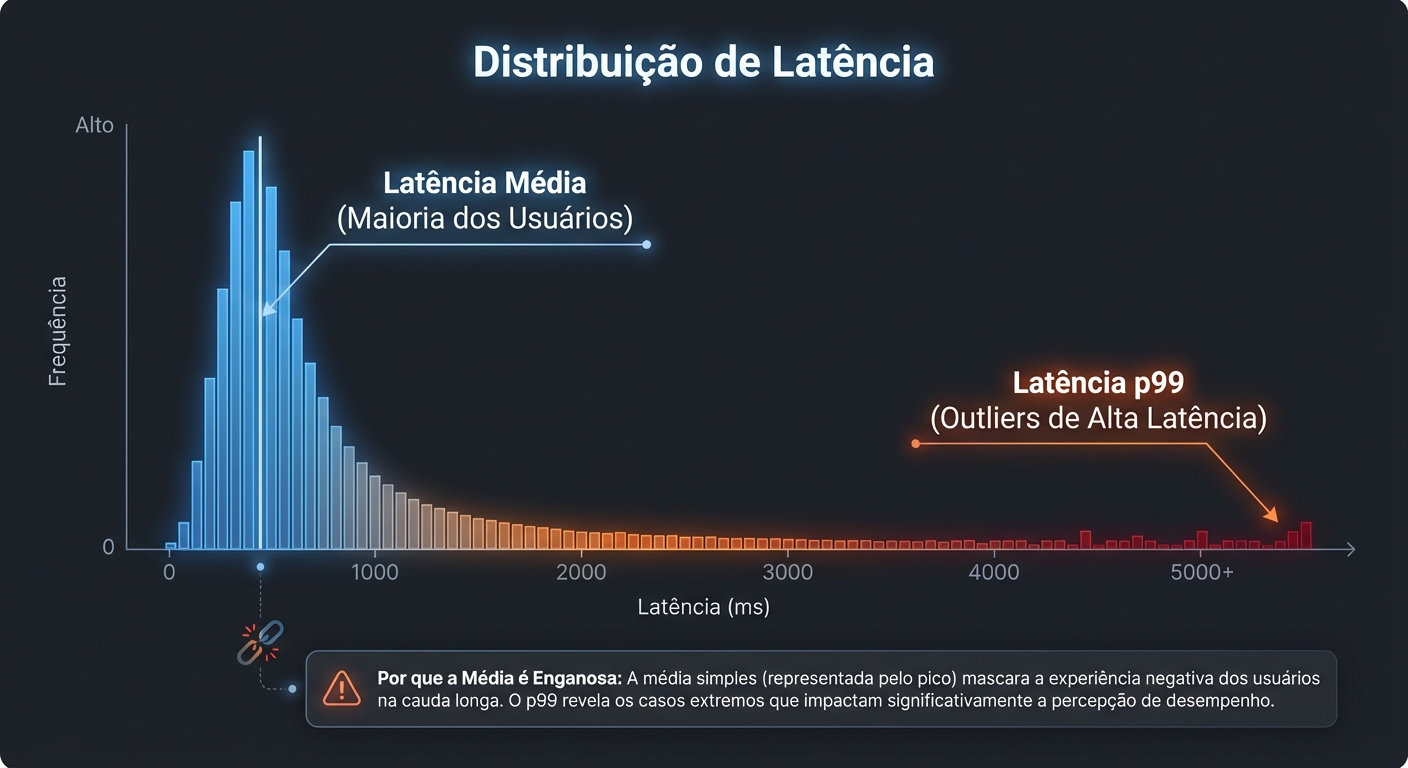 Gráfico de distribuição de latência com p95 e p99