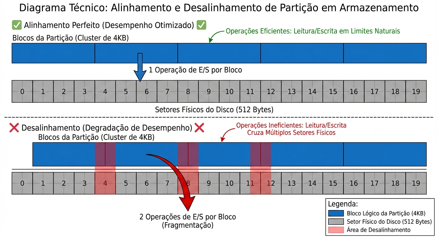 Diagrama de alinhamento e desalinhamento de partição