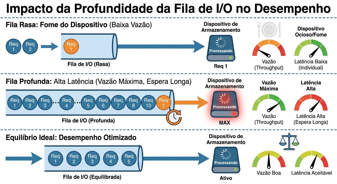 Impacto da fila de I/O e queue depth no desempenho