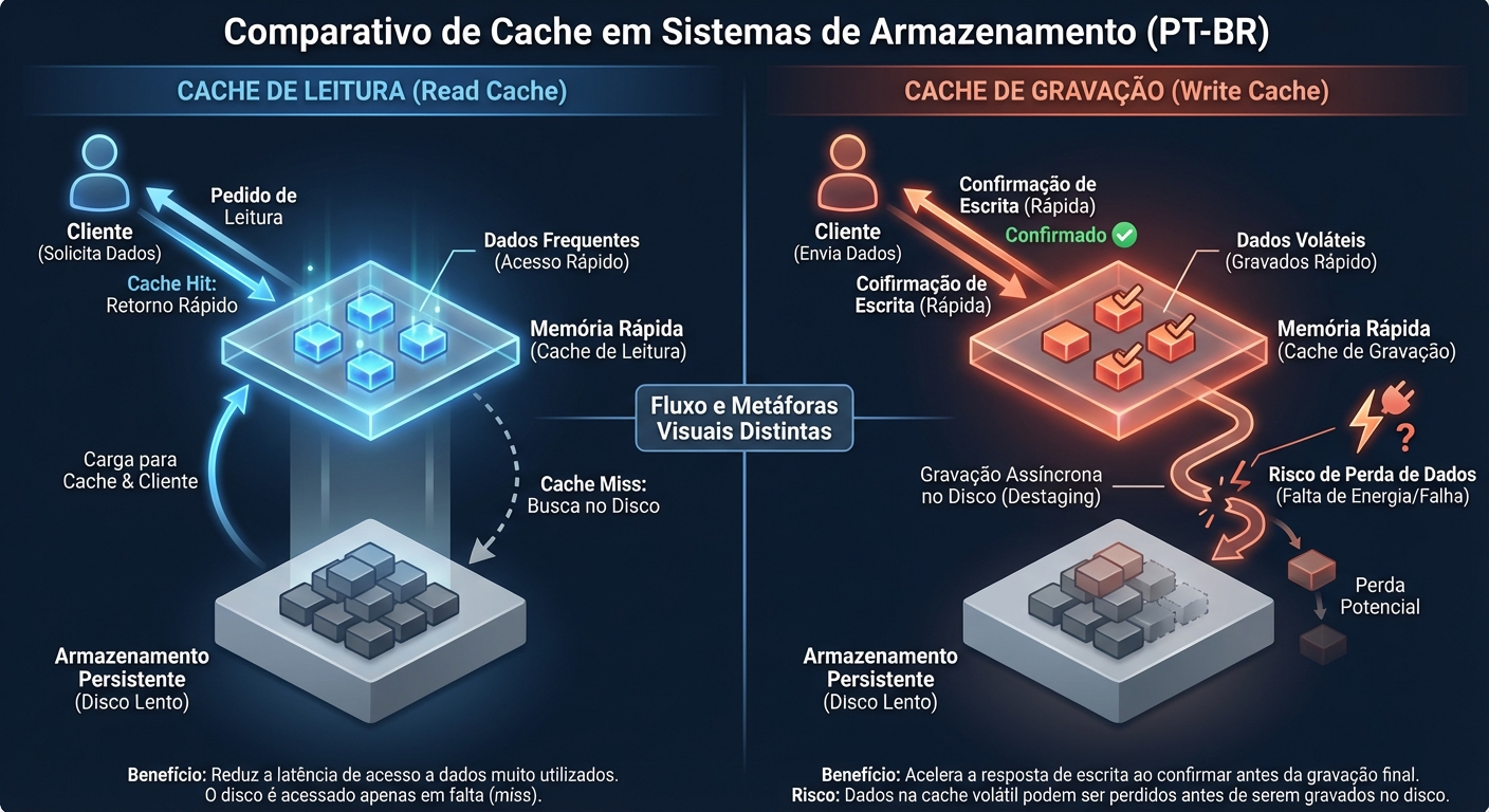 Diagrama de cache de leitura vs cache de escrita