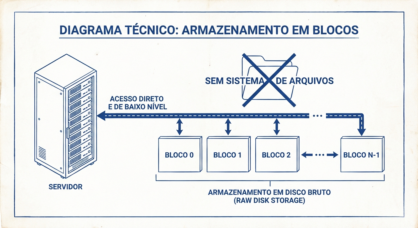 Modelo de Block Storage: Servidor conectado diretamente a blocos de disco