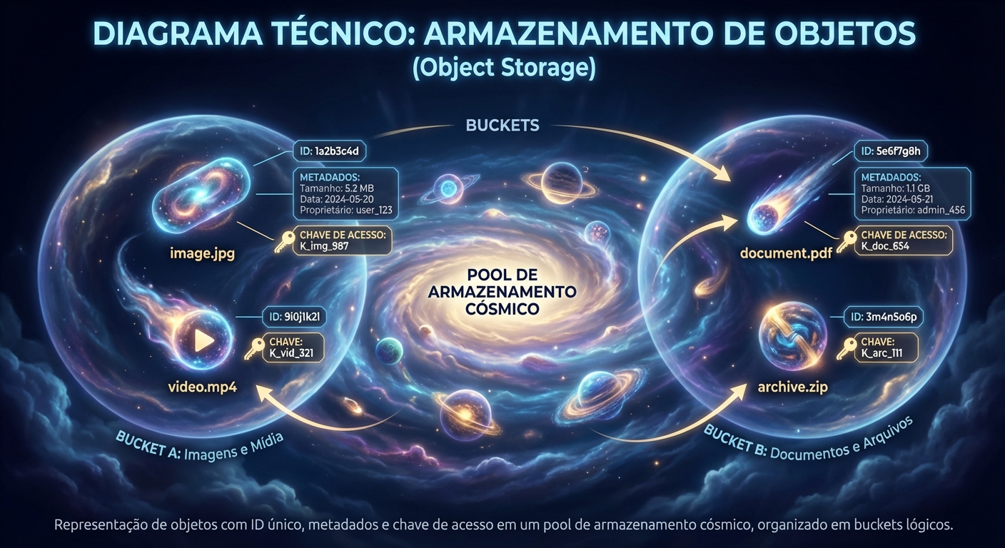 Modelo de Object Storage: Pool plano de objetos com metadados