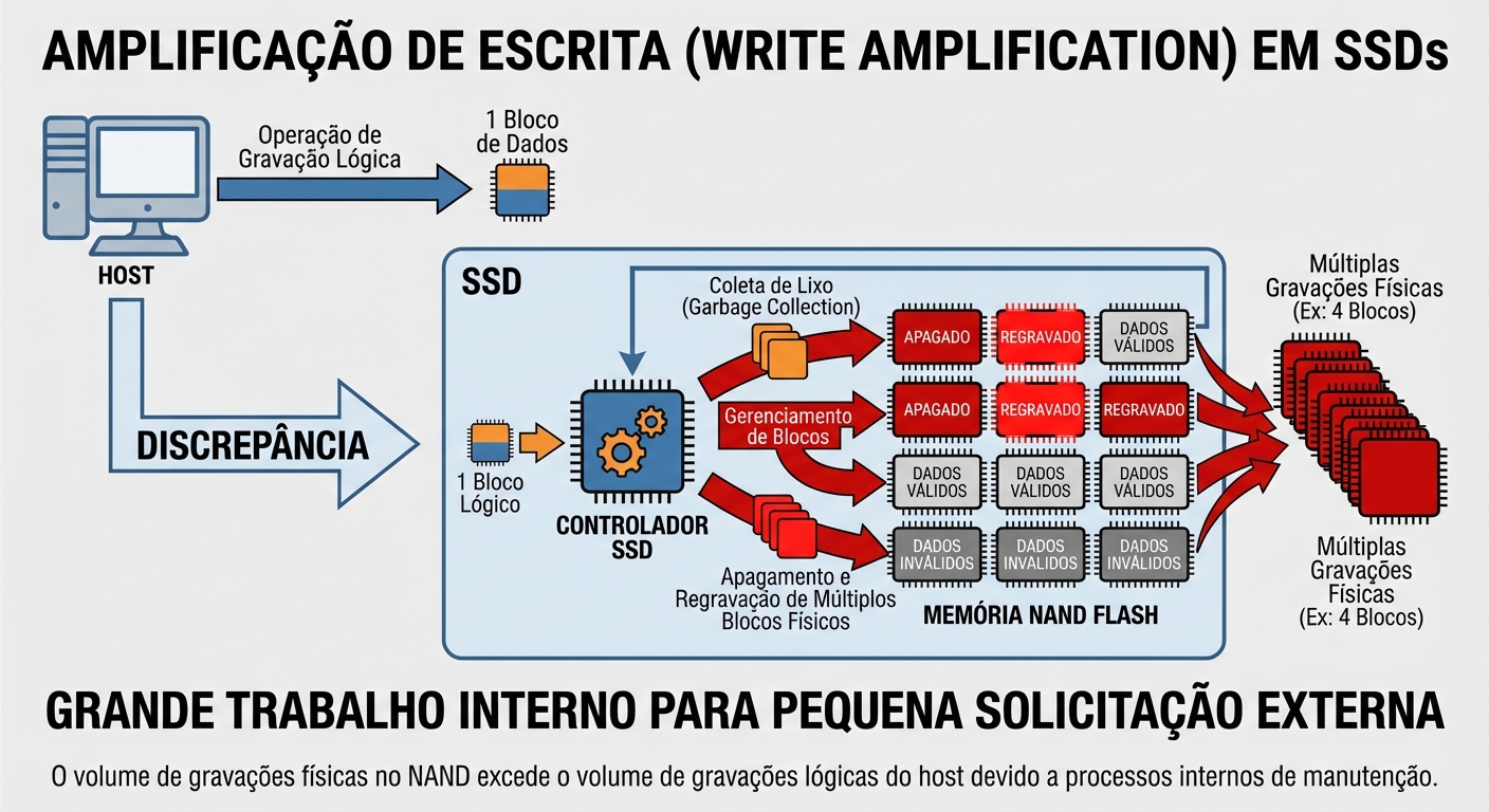 Diagrama da hierarquia de páginas e blocos em um SSD